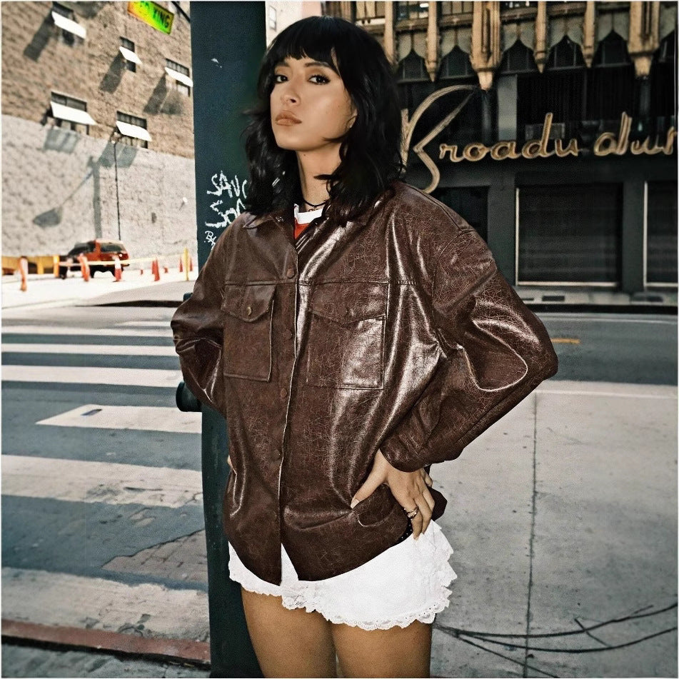 Women's Faux Leather Overshirt