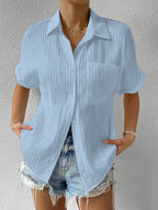 Women's Short-Sleeve Shirt with Textured Fabric