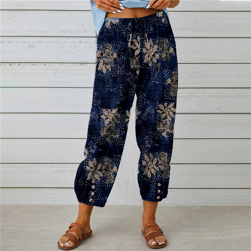 Women's Elegant Summer Trousers with Floral Pattern