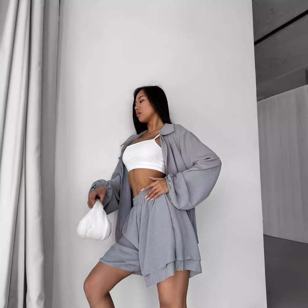 Women's Relaxed Shorts Set with Oversized Shirt