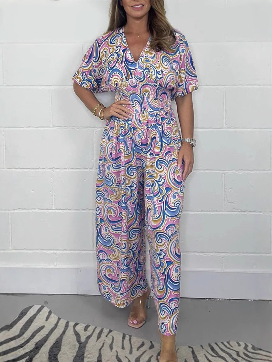 Flowy Paisley Print Jumpsuit with Waist Detail