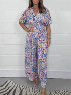 Flowy Paisley Print Jumpsuit with Waist Detail