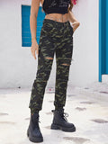 Women's Camouflage Cargo Jeans with Ripped Details