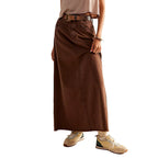 Women's Black Denim Maxi Skirt with Side Pockets and Casual Cut