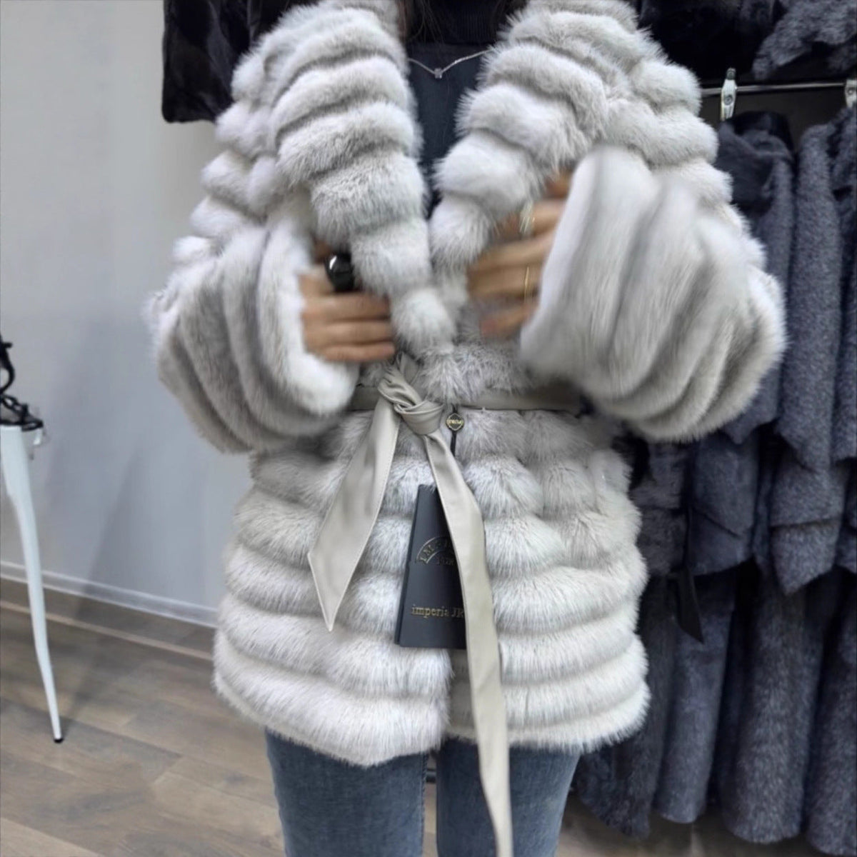 Women's Fluffy Bouclé Cardigan with Tie Belt