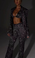 Glittering Suit Set with Crop Top and Flared Pants