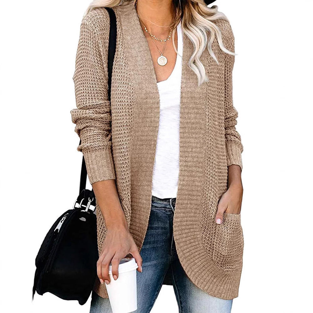 Women's Casual Knit Coat with Pockets and Open Front