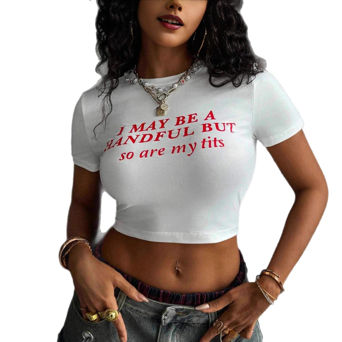 Women's Crop T-Shirt with Creative Lettering