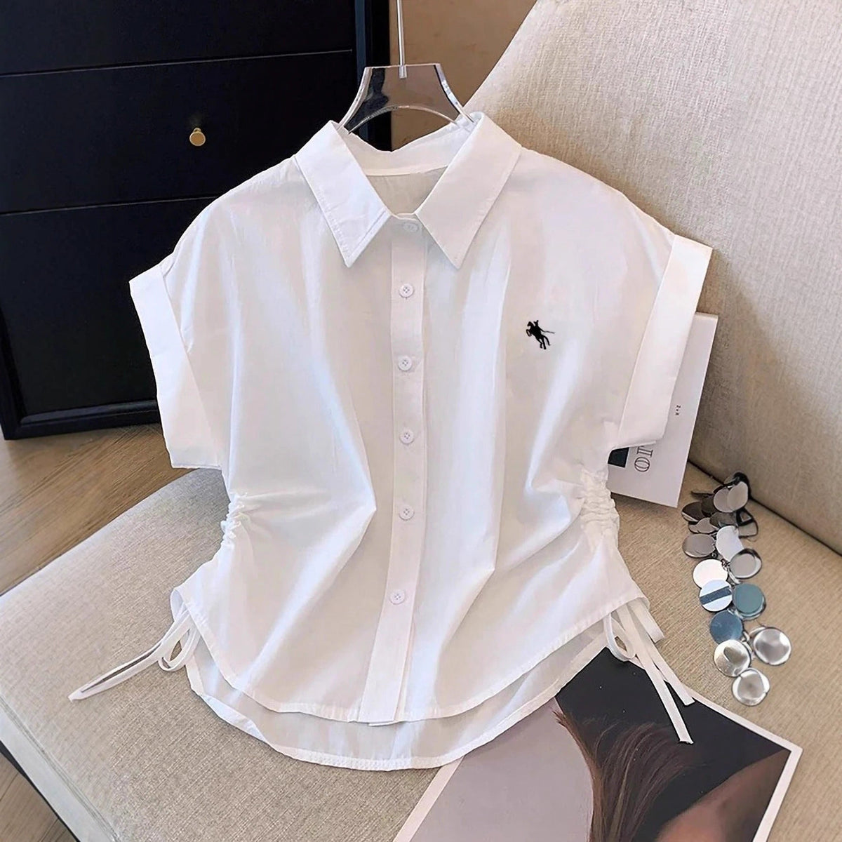Women's Short-Sleeve Blouse with Side Ruching