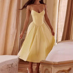 Elegant A-Line Midi Dress with Spaghetti Straps