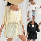Women's Elegant Beach Poncho with Tassels