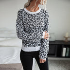 Women's Patterned Knit Sweater with Leopard Print