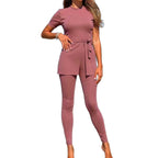 Women's Sporty Lounge Set with Tie Belt