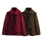 Elegant Winter Coat with Chic Collar and Matching Scarf