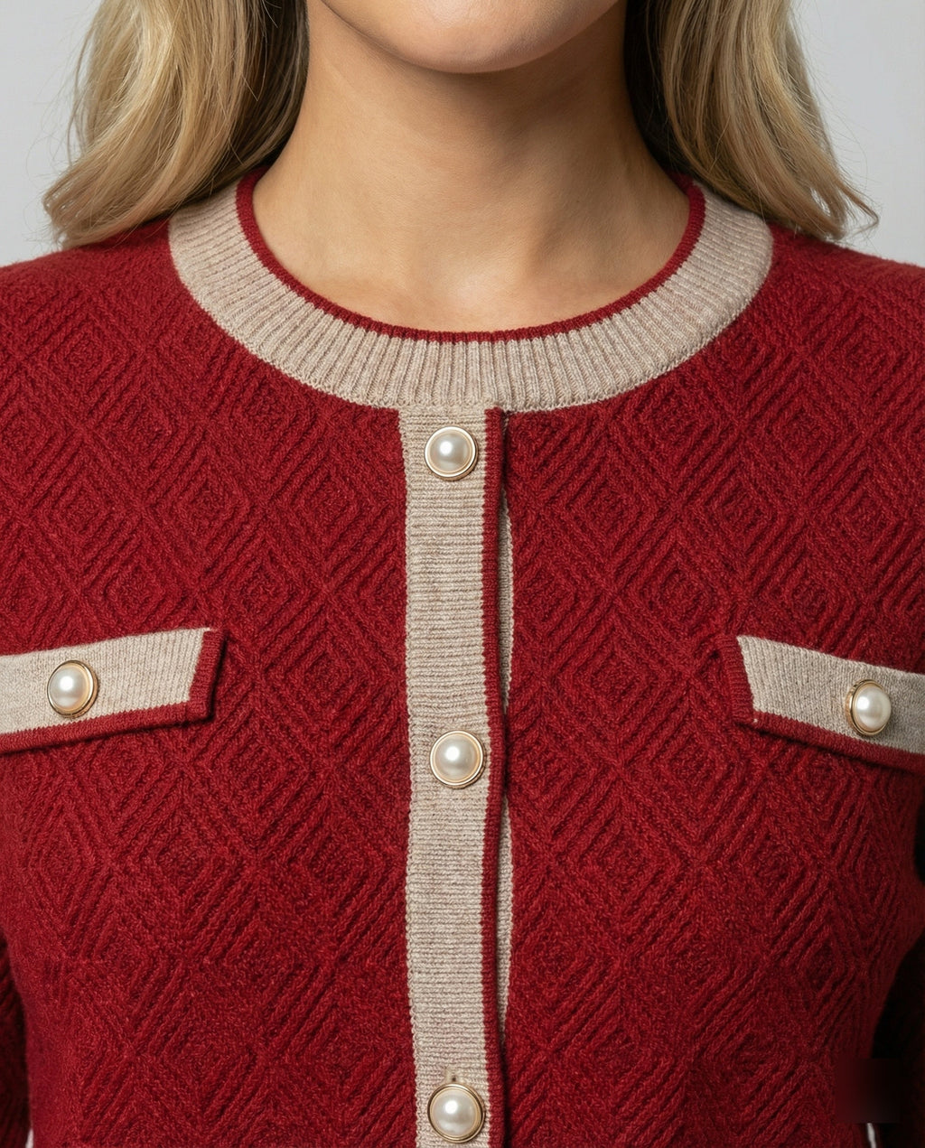 Two-Piece Knit Set with Pearl-Button Cardigan and Wide-Leg Trousers
