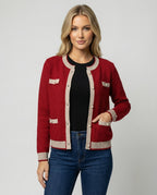 Two-Piece Knit Set with Pearl-Button Cardigan and Wide-Leg Trousers