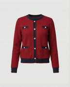Two-Piece Knit Set with Pearl-Button Cardigan and Wide-Leg Trousers