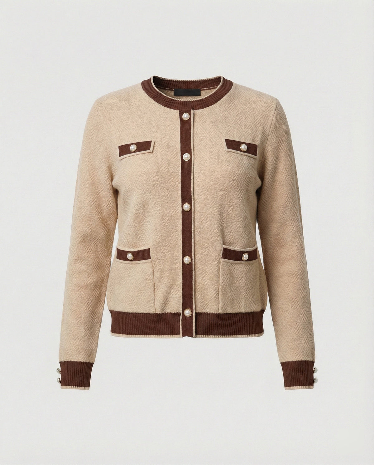 Two-Piece Knit Set with Pearl-Button Cardigan and Wide-Leg Trousers