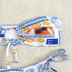 Women's Bandeau Bikini with Floral Patterns and Sophisticated Ties