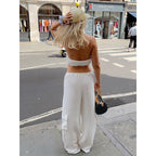Women's Casual Crop Top and Wide-Leg Pants Set