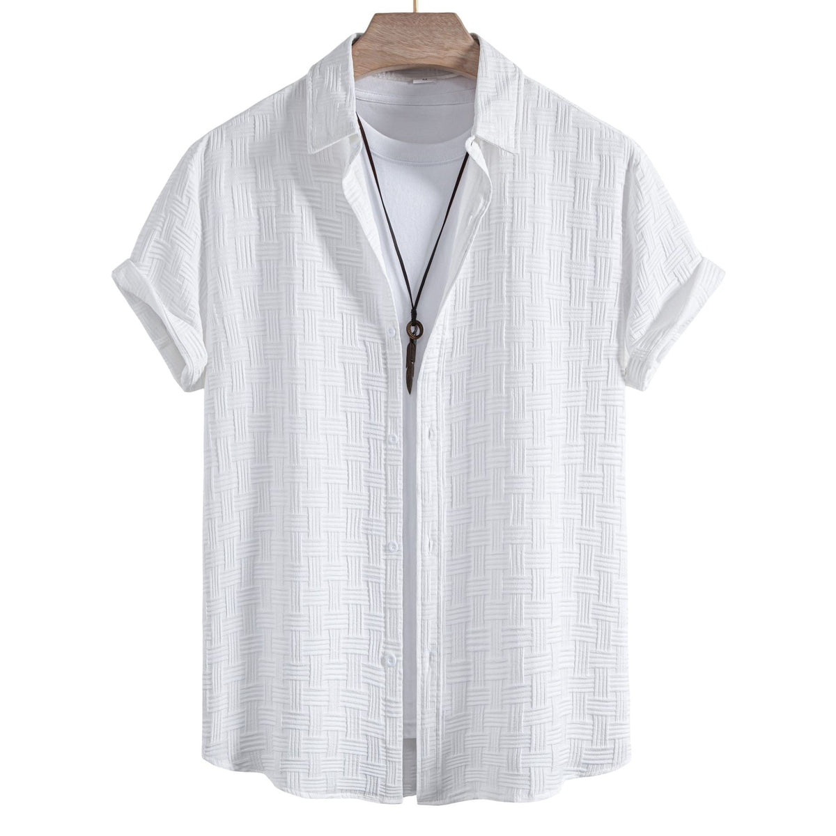 Women's Short Sleeve Shirt with Textured Pattern