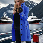 Elegant Trench Coat with High Collar and Double-Breasted Button Placket