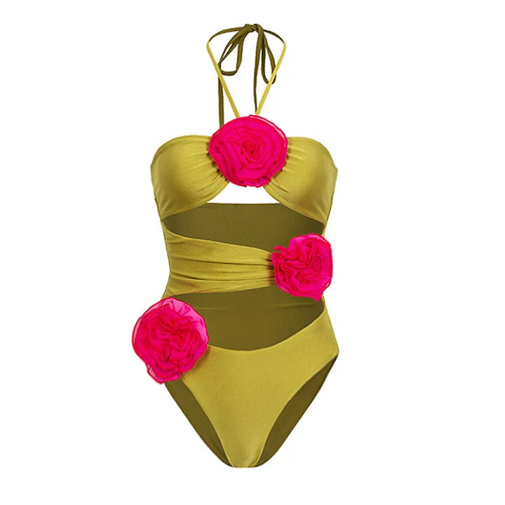 Women's Swimsuit Set with Playful Floral Decorations