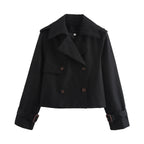 Women's Cropped Trench Jacket with Double-Breasted Button Placket and Adjustable Sleeves