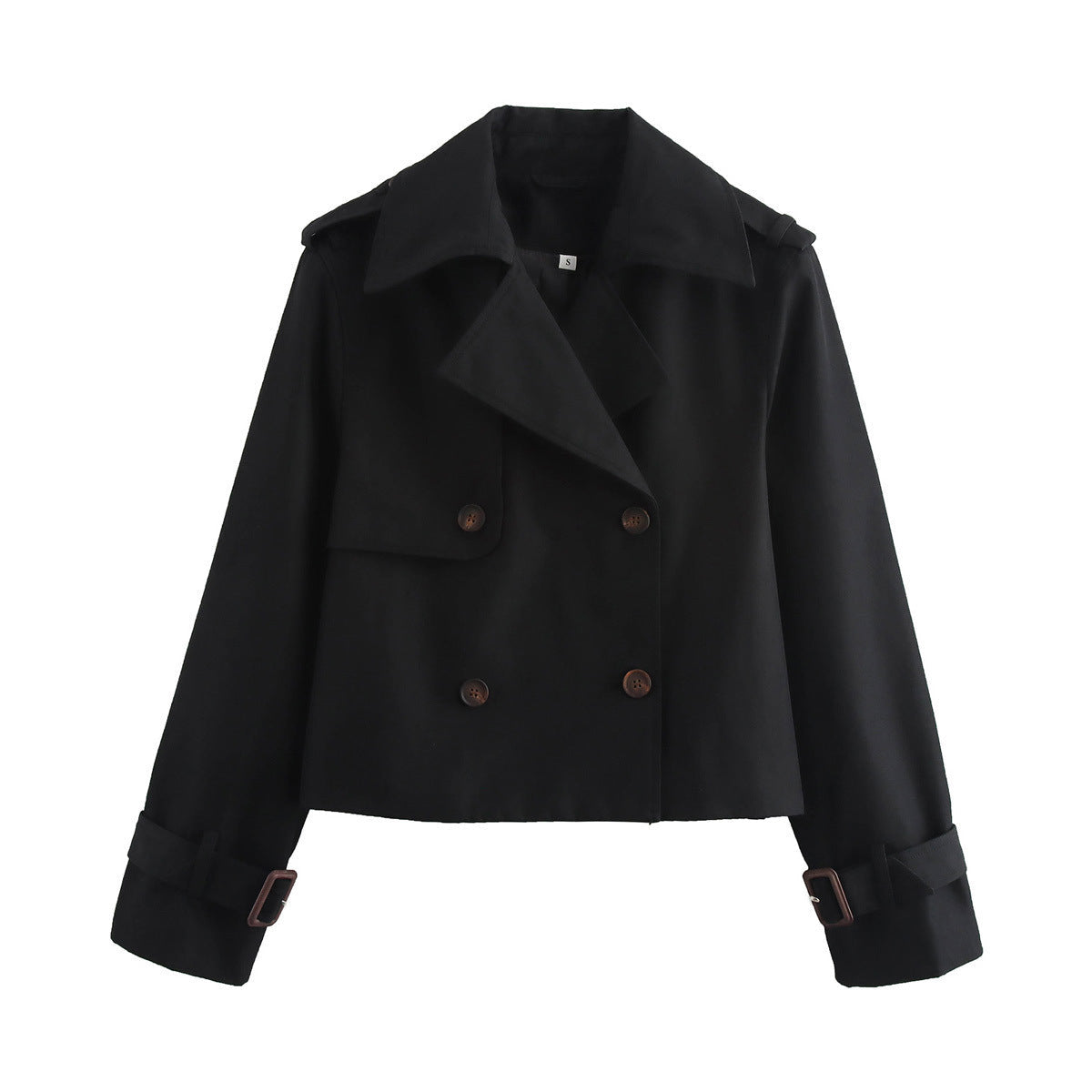 Women's Cropped Trench Jacket with Double-Breasted Button Placket and Adjustable Sleeves