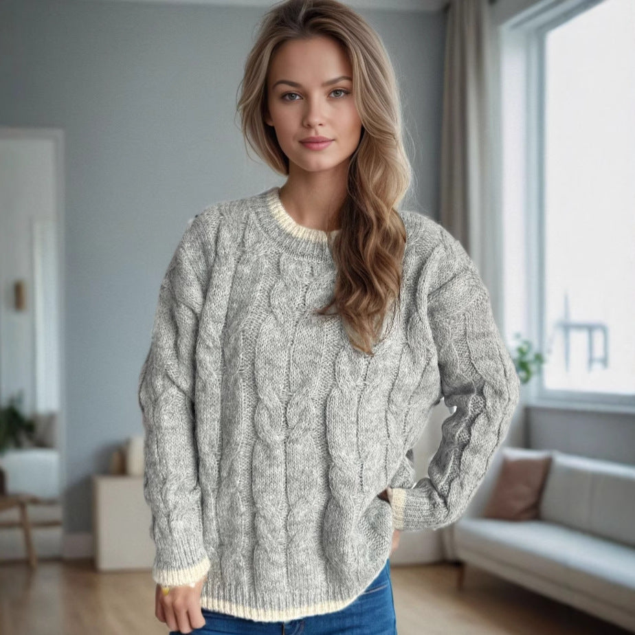 Women's Chunky Knit Sweater with Modern Cable Design and Relaxed Fit
