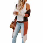 Women's Casual Knit Coat with Color Block Design and Open Front