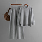 Women's Casual Knit Lounge Set with Wide Top and Comfortable Pants
