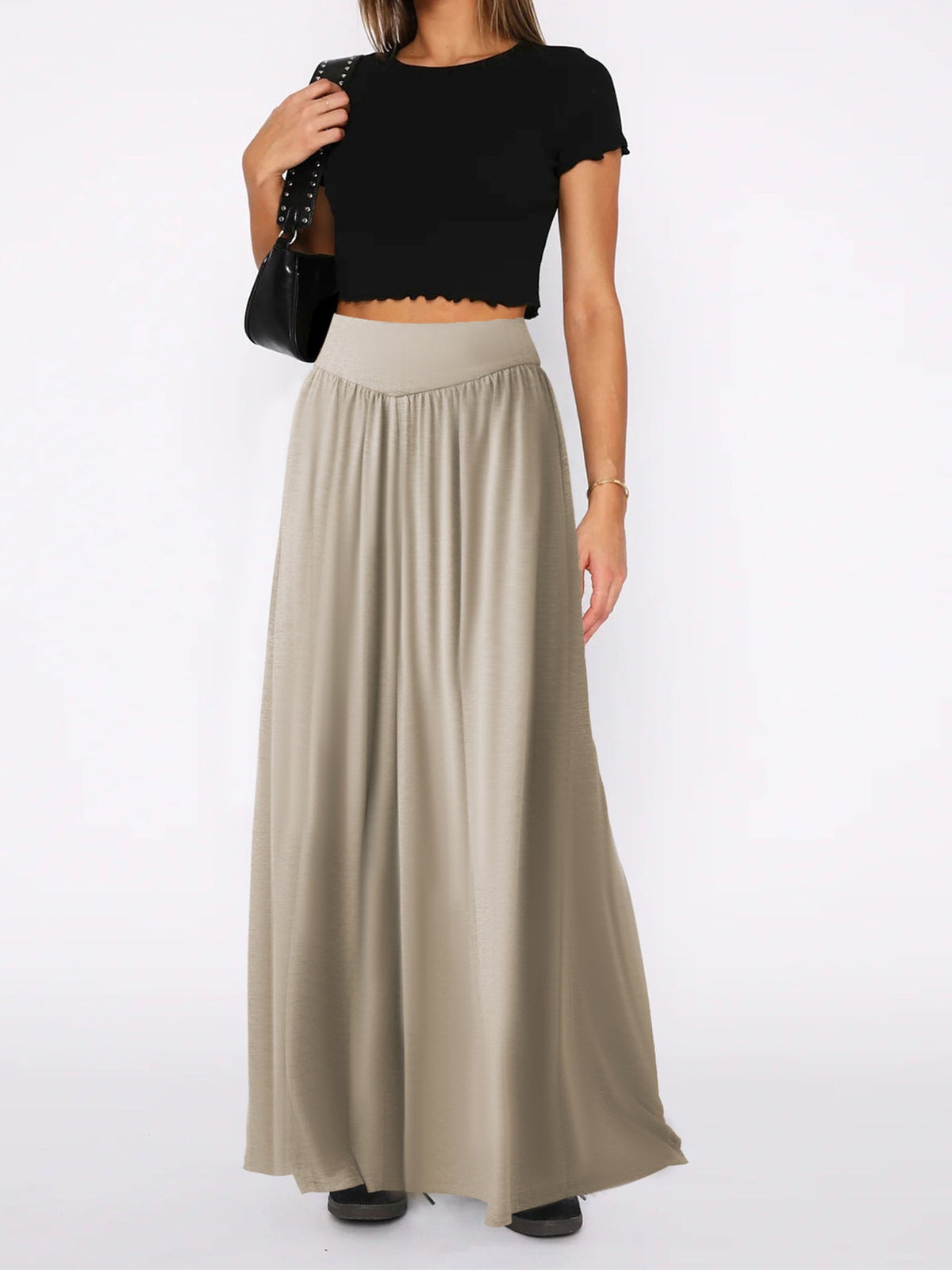 Women's Maxi Skirt with Elastic Waistband and Flowing Cut