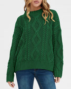 Women's Chunky Knit Sweater with Wave Pattern and Wide Cut