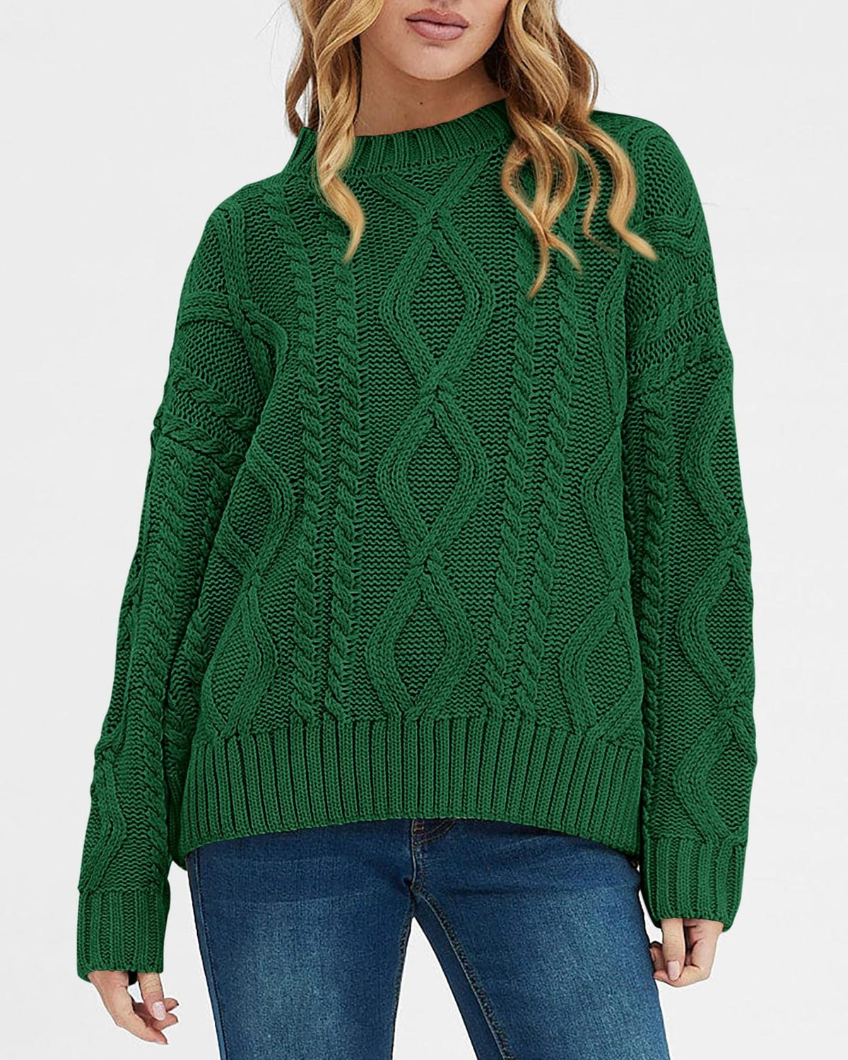 Women's Chunky Knit Sweater with Wave Pattern and Wide Cut