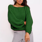 Women's Fluffy Off-Shoulder Sweater with Dropped Shoulders