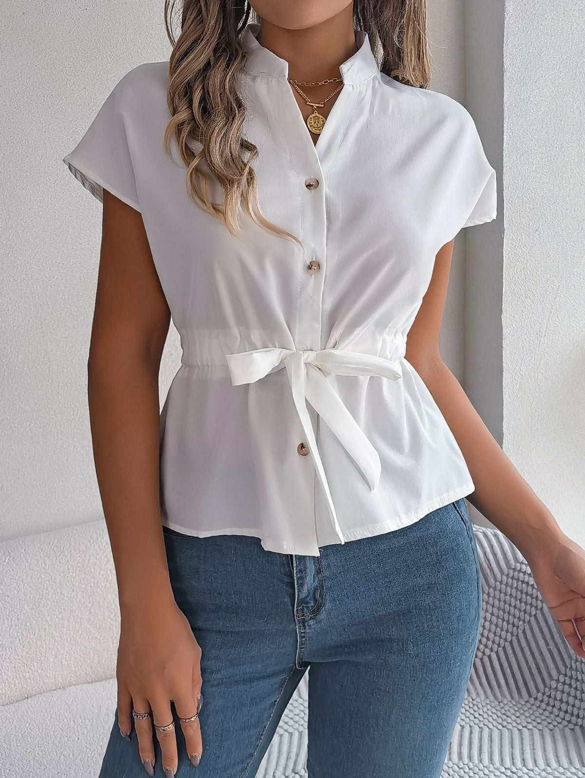 Women's Fitted Short-Sleeve Blouse