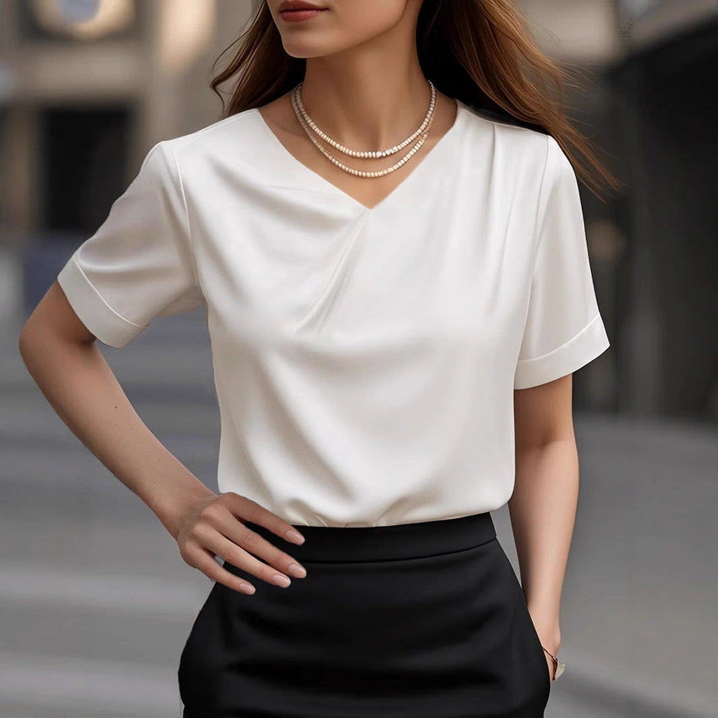Women's Elegant V-Neck Short-Sleeve Blouse