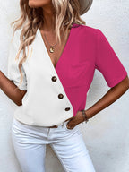 Women's Blouse with Asymmetric Design and Button Details