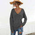 Casual Women's Long-Sleeve V-Neck Shirt with Chest Pocket