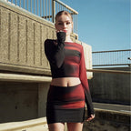 Women's Bodycon Set with Long-Sleeved Top and Fitted Skirt
