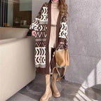 Women's Long Cardigan with Graphic Design and Deep Pockets