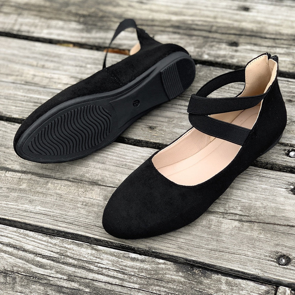 Women's Ballet Flats with Elastic Criss-Cross Straps