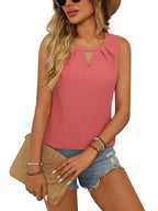 Women's Sleeveless Keyhole Top with Pleats