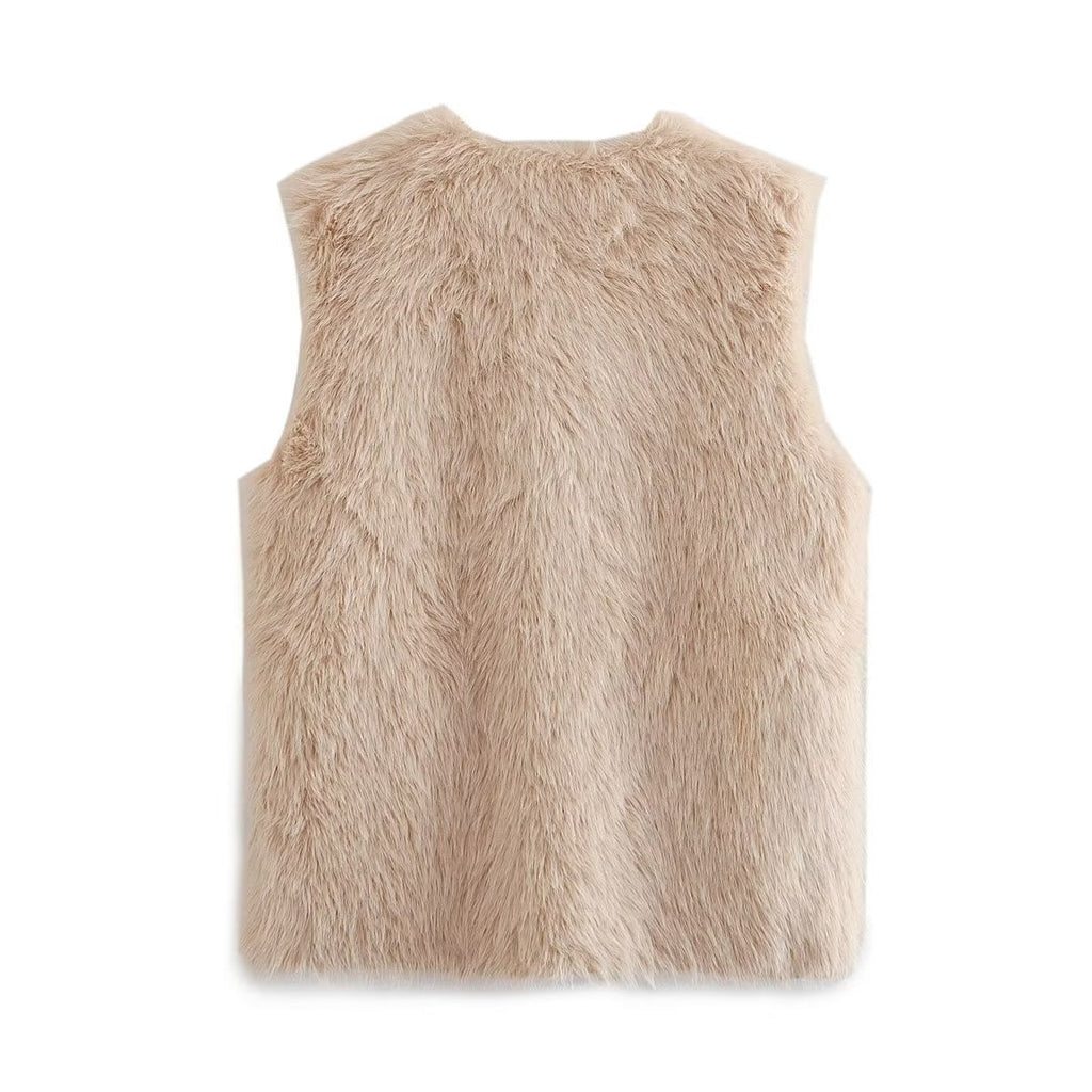 Women's Fluffy Vest with Sophisticated Buckles