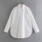 Women's Long-Sleeve Blouse with Elegant Cut and Cotton Fabric