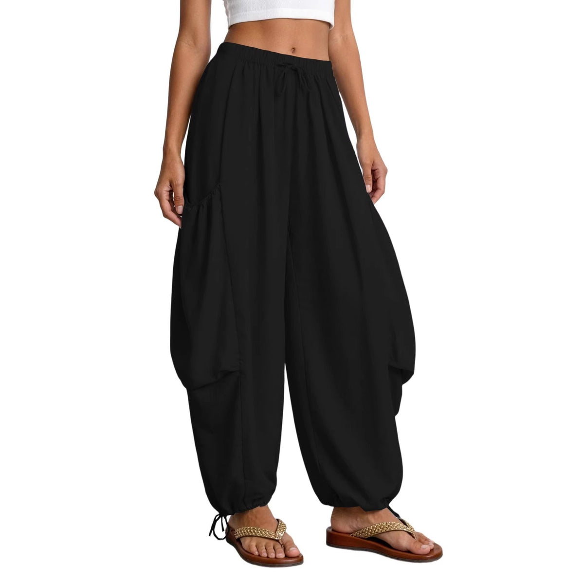 Women's Comfortable Casual Pants with Oversized Pockets and Elastic Waistband