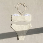 Women's Bandeau Bikini with Lace-Up Details and High-Cut Legs