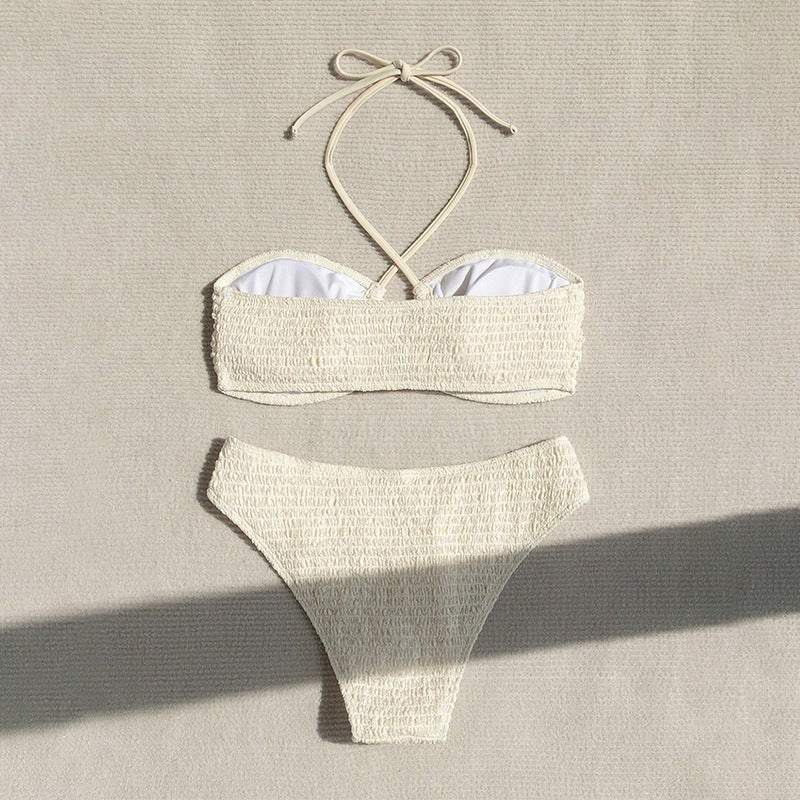 Women's Bandeau Bikini with Lace-Up Details and High-Cut Legs