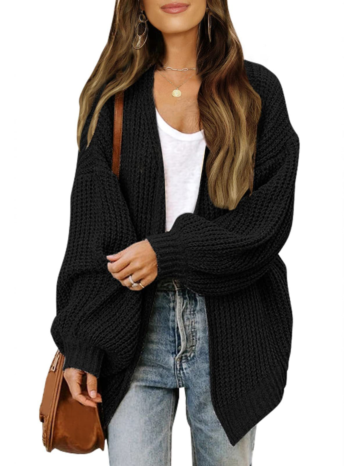 Women's Delicate Chunky Knit Cardigan with Iridescent Sleeves